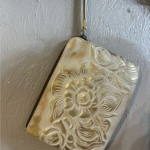 Patricia Nash Gold Floral Embossed Wristlet
